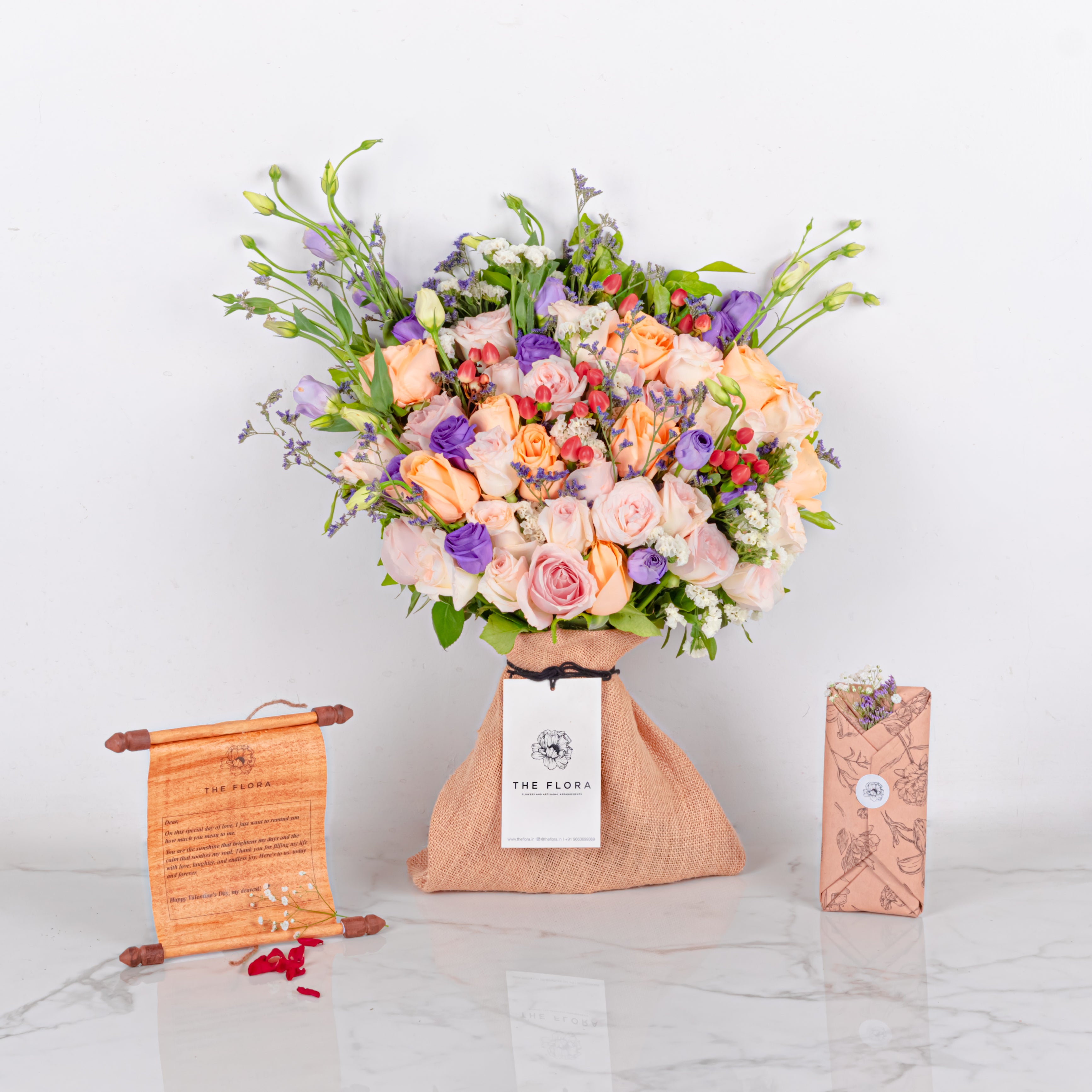 Pastel Reverence: Mother's Day Special Bouquet with Scroll Message & Twin Chocolates