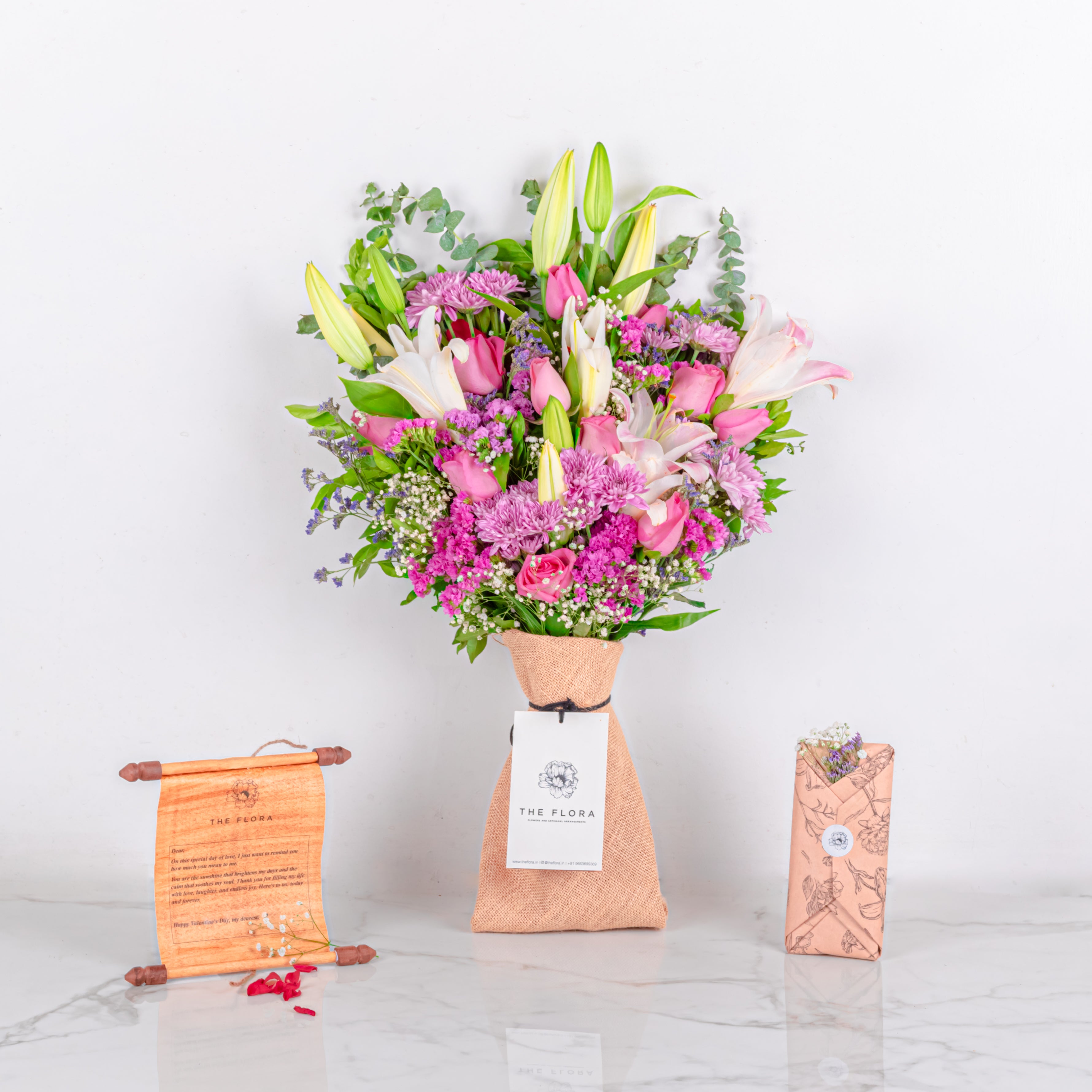 Blush of Affection: Mother's Day Special Bouquet with Scroll Message & Twin Chocolates
