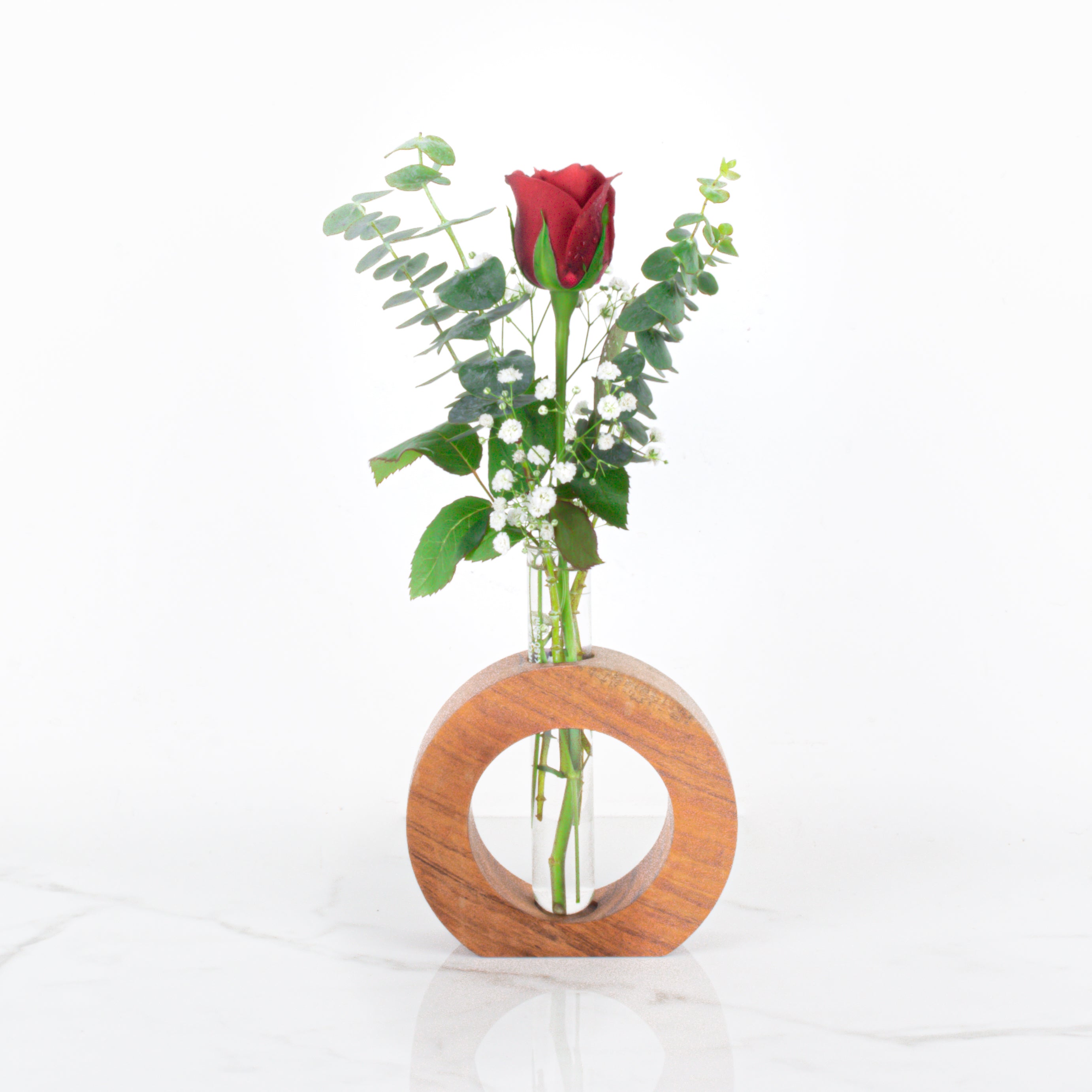 OneLove Wonder: Mother's Day Special Rose in a Wooden Stand with fragrant heart candles & Twin Chocolates //Delhi