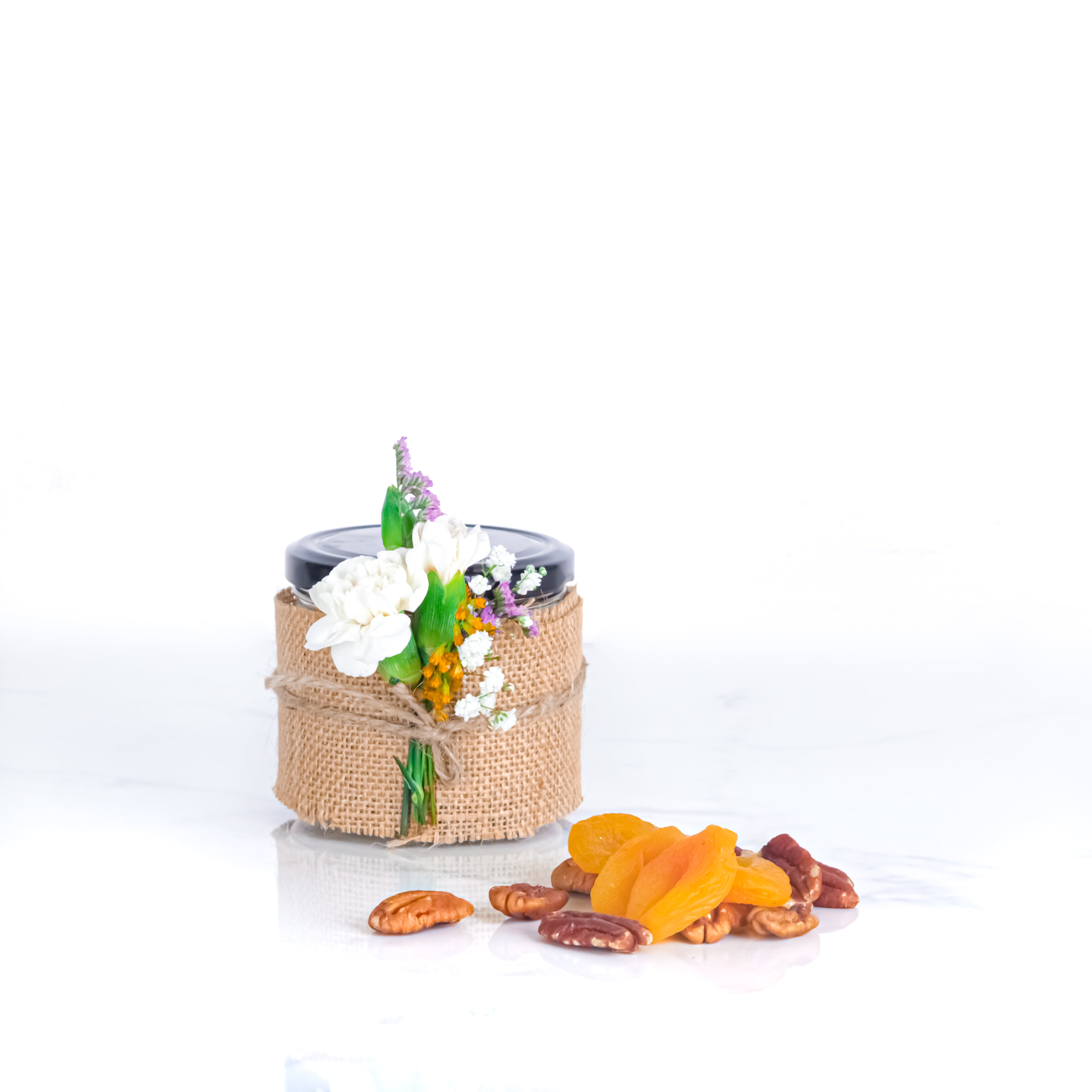 Diwali Floral Feast (Bouquet with Puja flowers, Dried Apricots & Pecan nuts)