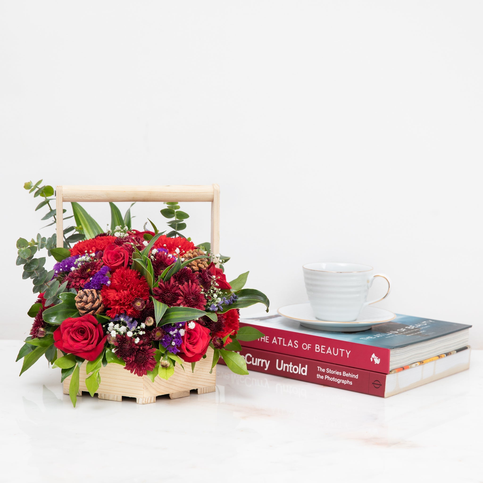 Lady In red: Mother's Day Special Basket with fragrant heart candles & Twin Chocolates //Delhi