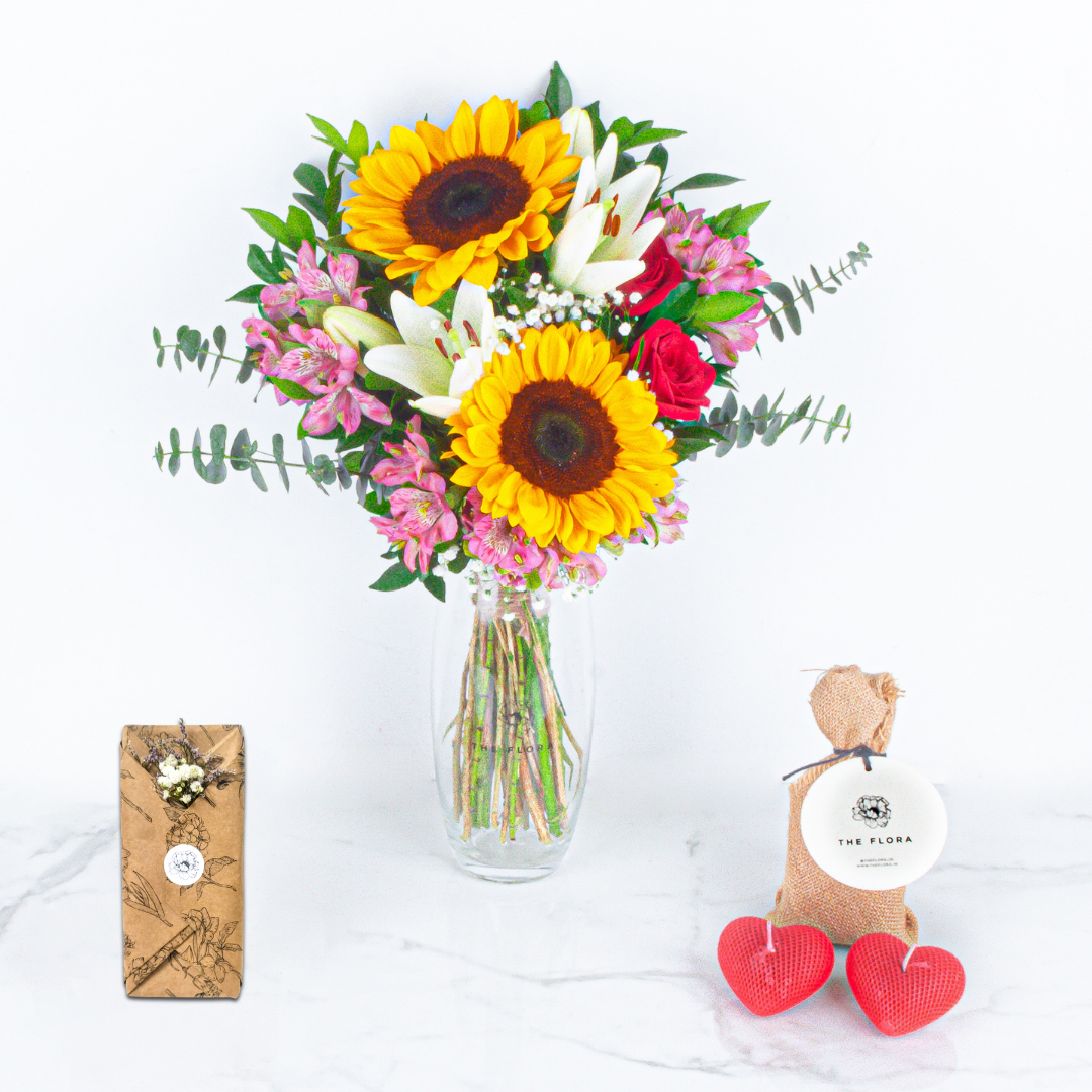 Sunlit Whisper: Mother's Day Special Bouquet with fragrant heart candles & Twin Chocolates //Delhi