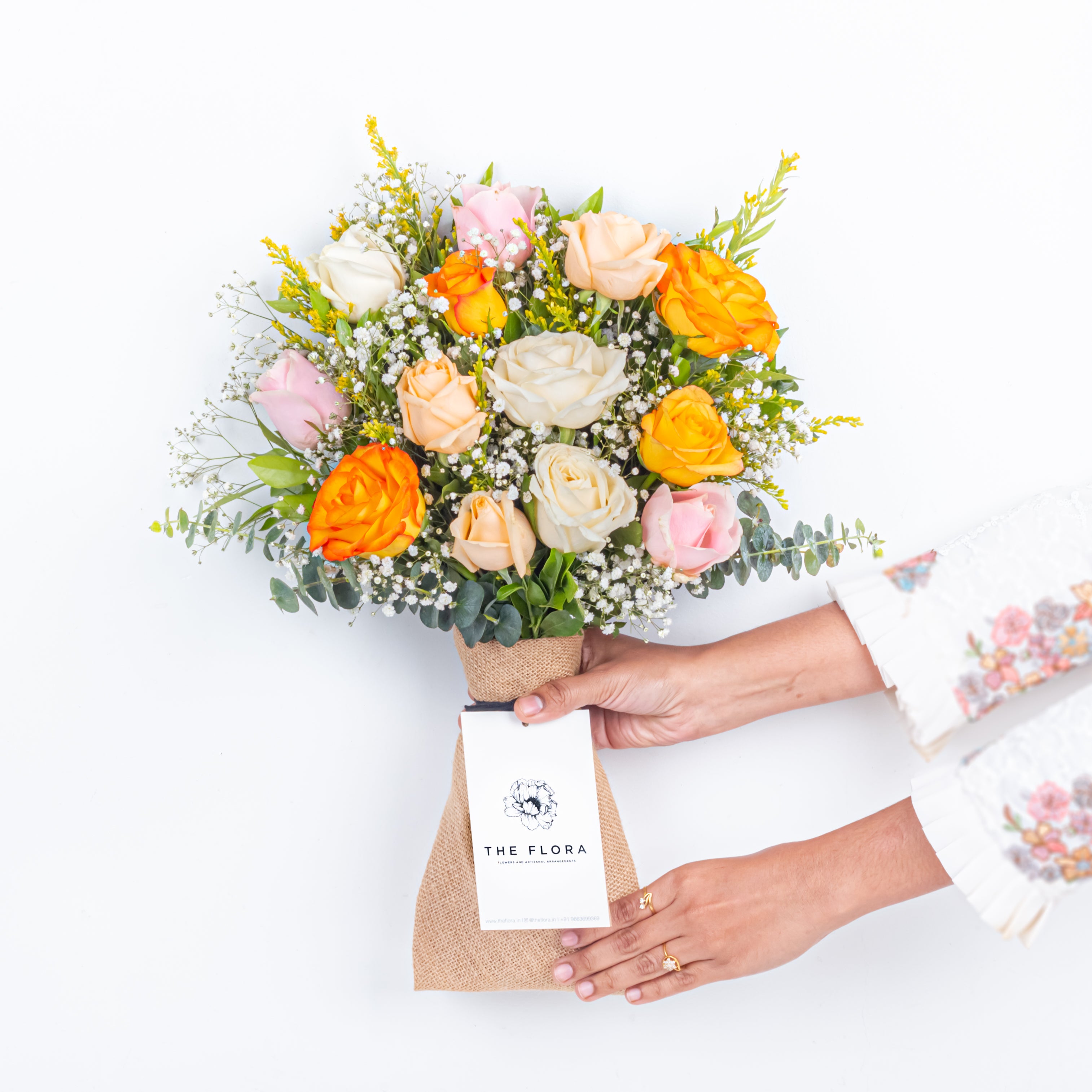 Amber Embrace: Women's Day Special Bouquet with Scroll Message & Twin Chocolates