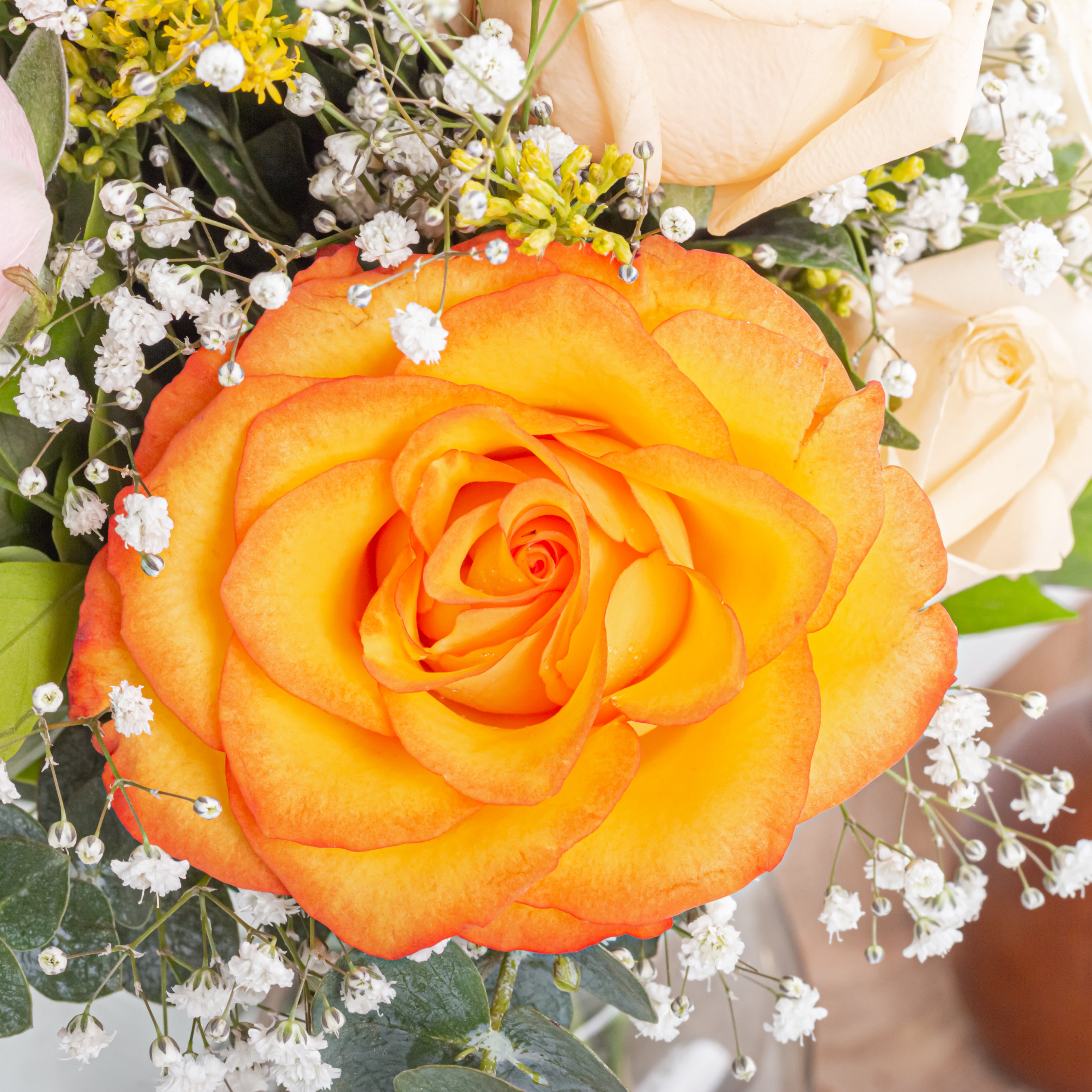 Amber Embrace: Women's Day Special Bouquet with Scroll Message & Twin Chocolates