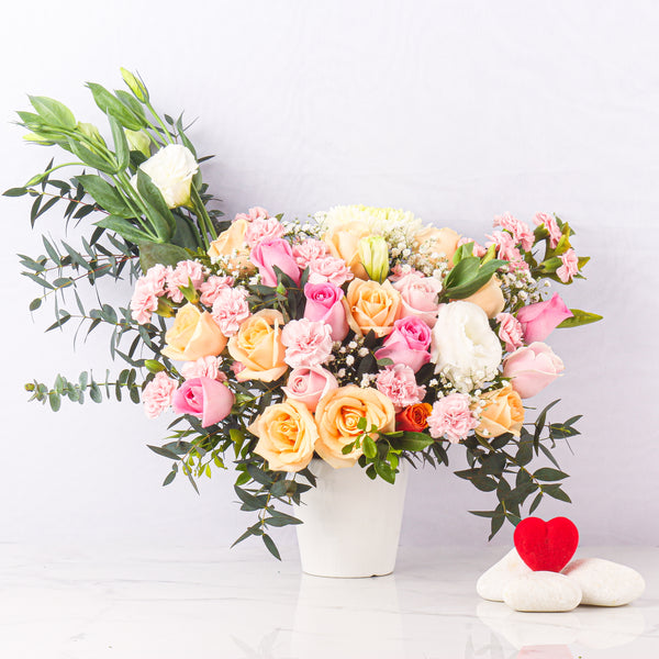 Heartbeat Hues With White Ceramic Vase - Flower Arrangement - Bangalore - The Flora