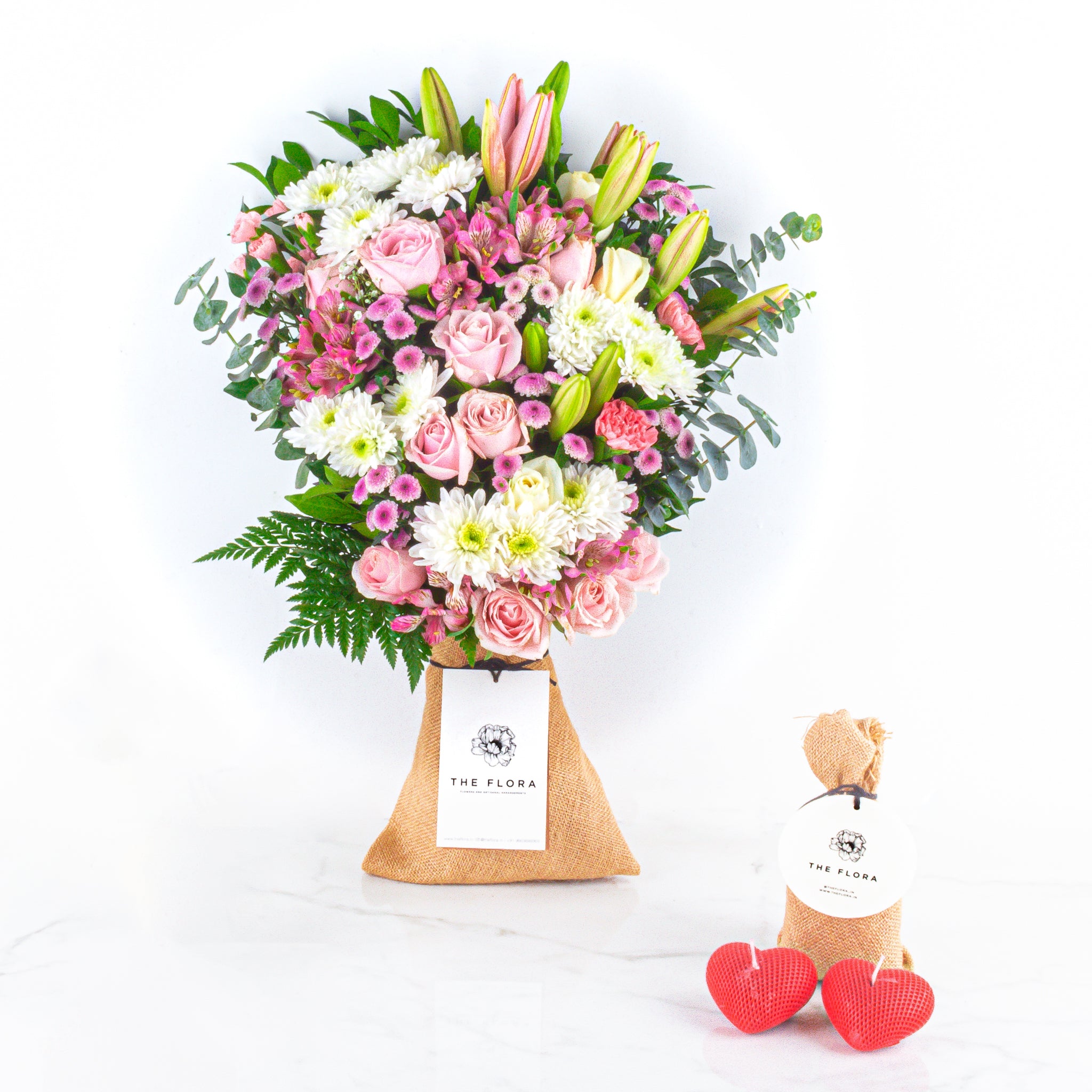 Pastel Affection: Valentine’s Special Bouquet with fragrant Heart Candles //Delhi