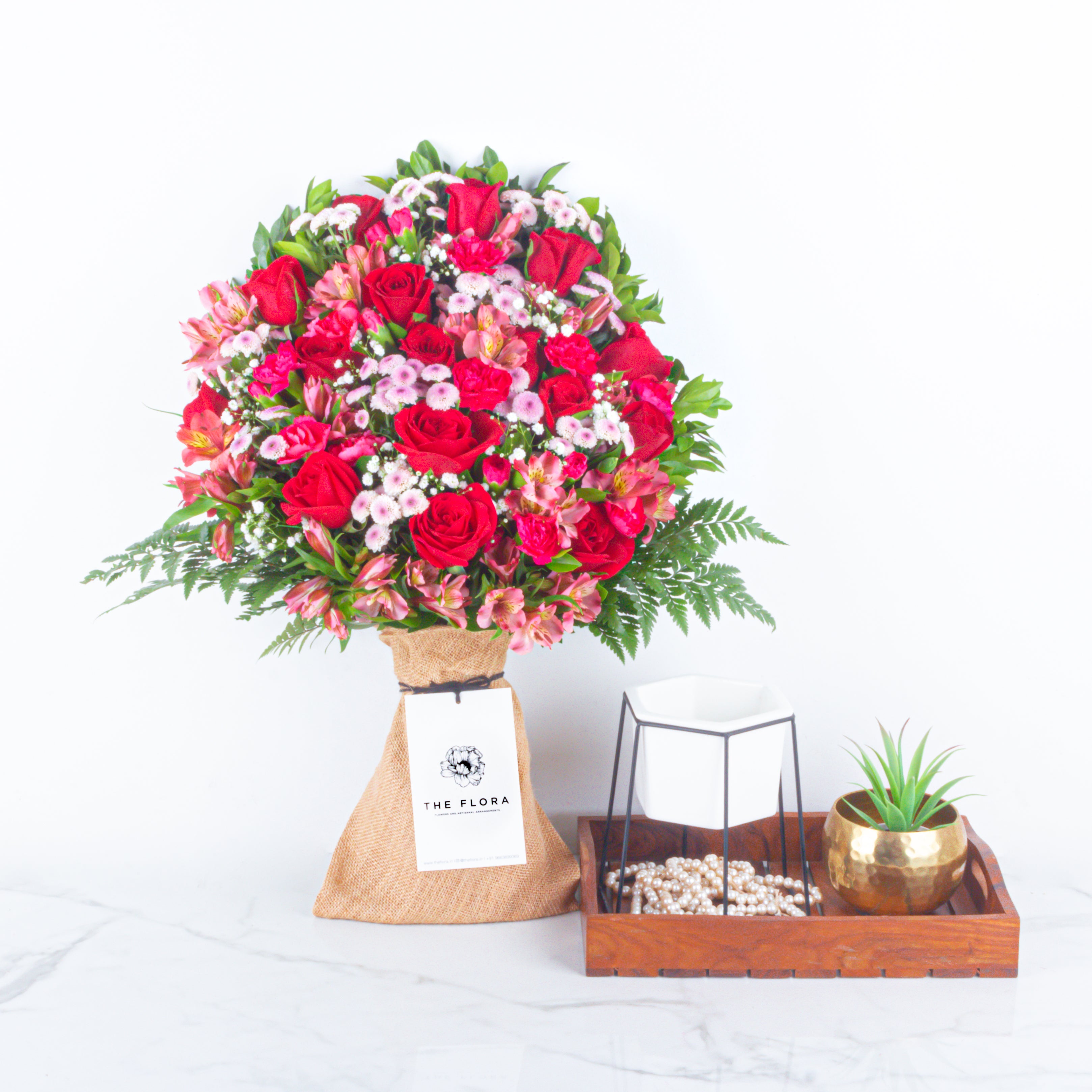 Endless love: Valentine’s Special Bouquet with Scroll Message & Heart Candles