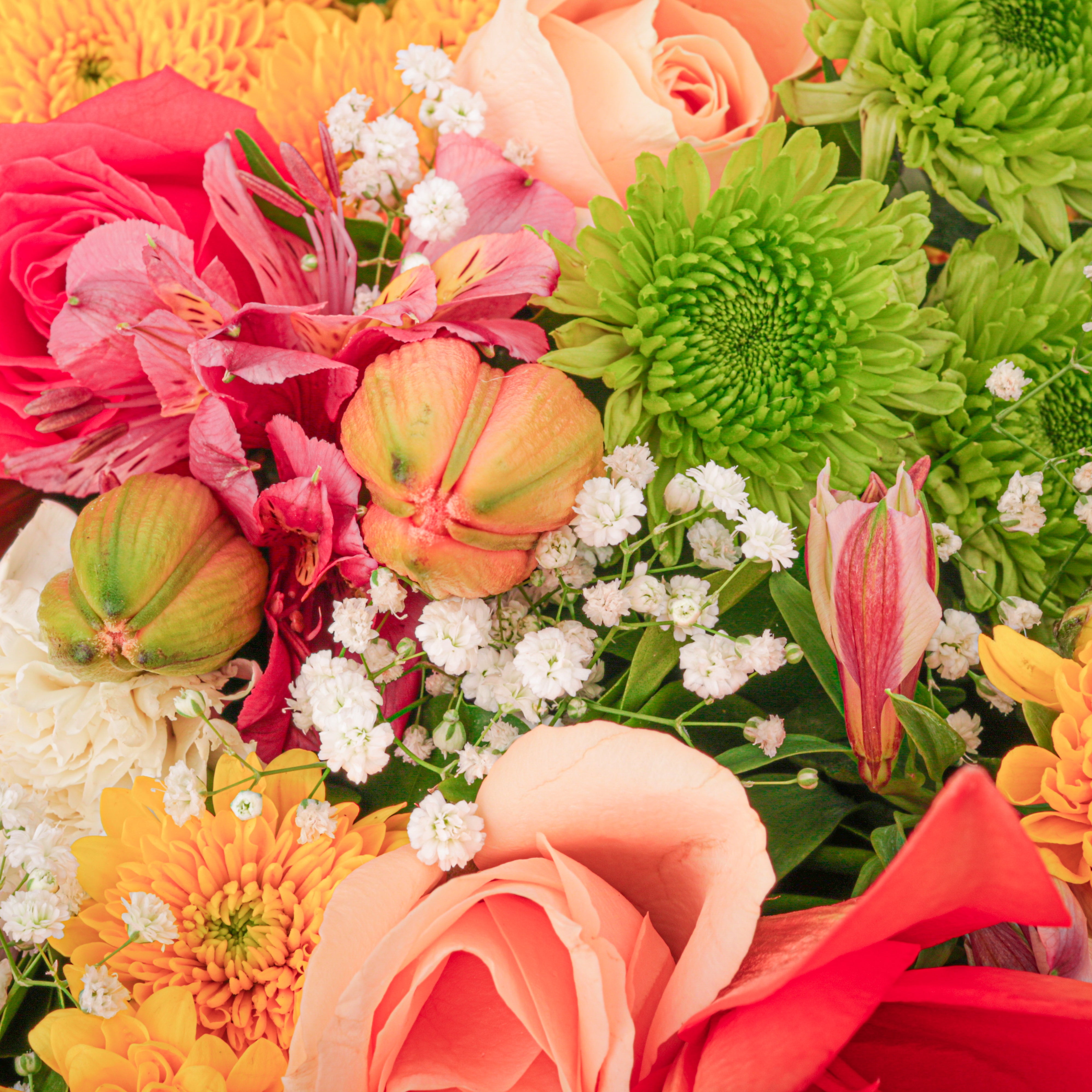 Diwali Floral Feast (Bouquet with Puja flowers, Dried Apricots & Pecan nuts)