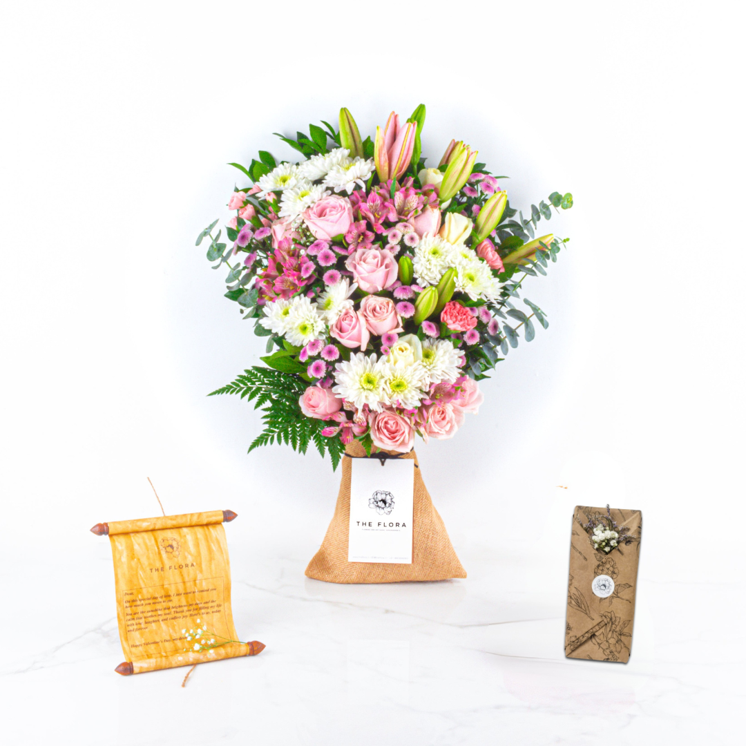 Pastel Affection: Women's Day Special Bouquet with Scroll Message & Twin Chocolates